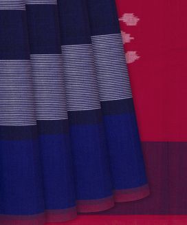 Navy Blue Handloom Orissa Cotton Saree With Tie & Dye Motifs 