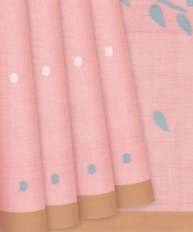 Baby Pink Handloom Dhakai Cotton Saree With Coin Motifs
