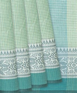 Pista Green Bengal Cotton Saree With Checks
