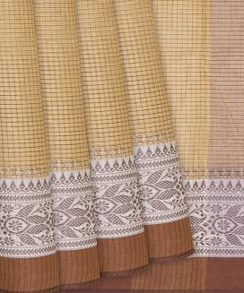 Sandal Bengal Cotton Saree With Checks
