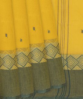 Yellow Bengal Cotton Saree With Square Buttas
