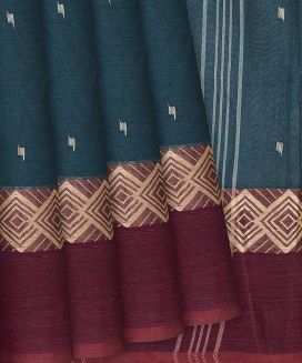 Teal Bengal Cotton Saree With Square Buttas
