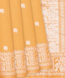 Peach Handloom Bengal Cotton Saree With Buttas
