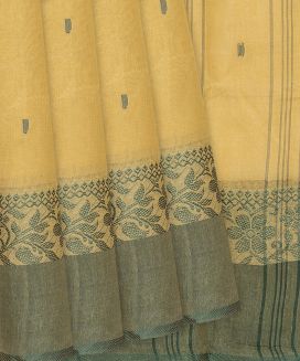 Sandal Bengal Cotton Saree With Square Buttas
