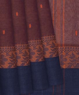 Brown Bengal Cotton Saree With Square Buttas
