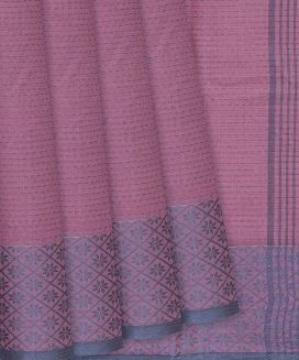 Dusty Pink Bengal Cotton Saree With Dotted Stripes
