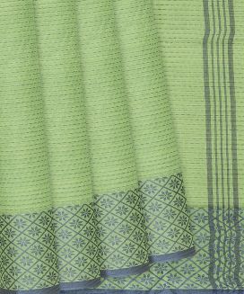 Light Green Bengal Cotton Saree With Dotted Stripes

