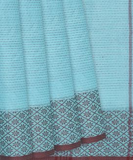 Turquoise Bengal Cotton Saree With Dotted Stripes
