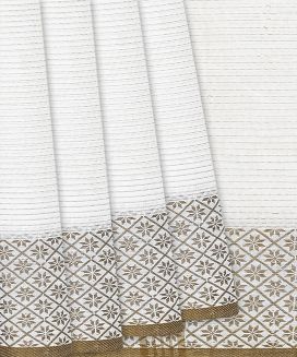 White Bengal Cotton Saree With Dotted Stripes
