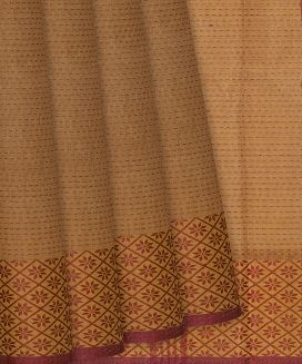 Brown Bengal Cotton Saree With Dotted Stripes
