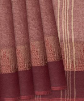 Chestnut Pink Bengal Cotton Saree With Temple Border
