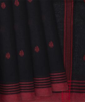 Black Handloom Dhakai Cotton Saree With Red Border
