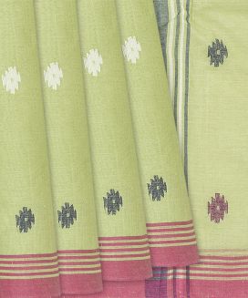 Cardamom Green Handloom Dhakai Cotton Saree With Buttas
