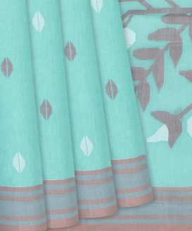 Turquoise Handloom Dhakai Cotton Saree With Buttas
