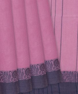 Pink Bengal Cotton Saree With Floral Motifs In Border
