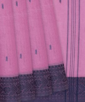 Pink Bengal Cotton Saree With Square Buttas
