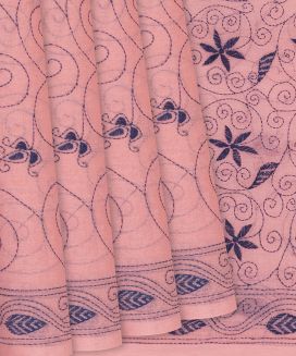 Baby Pink Handloom Bengal Cotton Saree With Spiral Motifs
