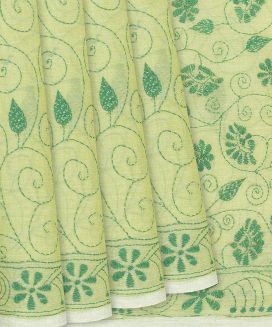 Light Green Handloom Bengal Cotton Saree With Spiral Motifs
