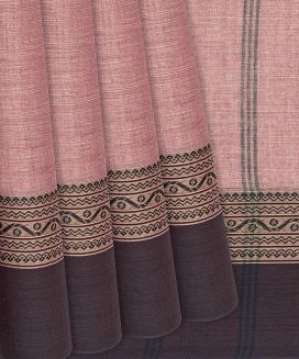 Dusty Pink Chanderi Cotton Saree With Contrast Border
