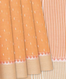 Peach Chanderi Cotton Saree With Broken Stripes Motifs
