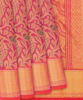 Pink Handloom Kanchipuram Silk Saree With Bird Vine Motifs
