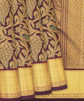 Maroon Handloom Kanchipuram Silk Saree With Bird Vine Motifs
