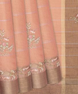 Peach Woven Tissue Saree With Embroidered Floral Motifs
