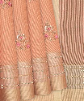 Light Peach Tissue Embroidered Saree With Floral Motifs
