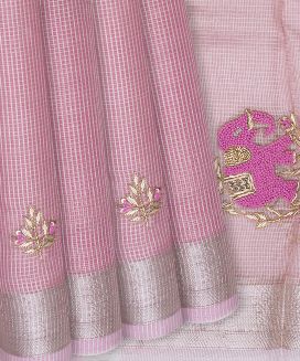 Bubble-gum Pink Woven Tissue Saree With Embroidered Floral Motifs

