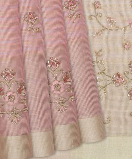 Baby Pink Woven Tissue Saree With Embroidered Floral Motifs
