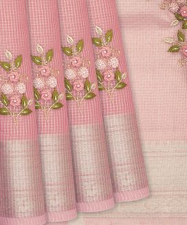 Light Peach Woven Tissue Saree With Embroidered Floral Motifs
