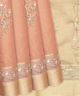 Peach Tissue Embroidered Saree With Floral Motifs
