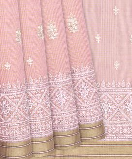 Baby Pink Chanderi Cotton Saree With Embroidered Floral Buttas
