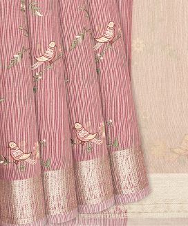 Dusty Pink Chanderi Cotton Saree With Embroidered Bird Motifs
