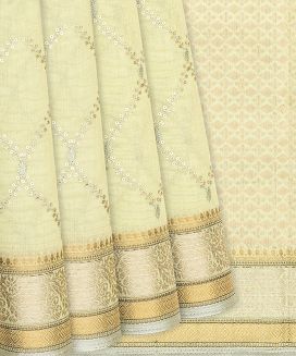 Light Green Chanderi Cotton Saree With Embroidered Jaal Motifs
