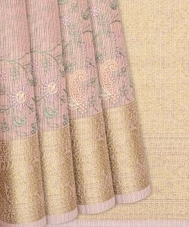 Baby Pink Supernet Saree With Embroidered Floral Motifs
