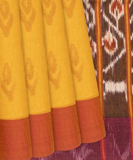 Mustard Chanderi Cotton Saree With Printed Floral Motifs
