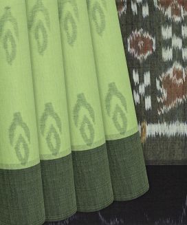 Pista Green Chanderi Cotton Saree With Printed Floral Motifs

