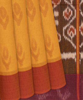 Turmeric Yellow Chanderi Cotton Saree With Printed Floral Motifs
