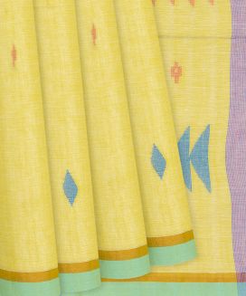 Light Yellow Dhakai Cotton Saree With Diamond Motifs
