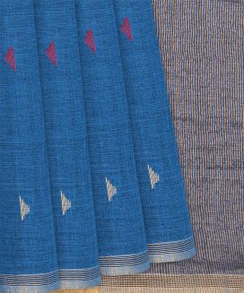 Blue Chanderi Cotton Saree With Triangle Motifs
