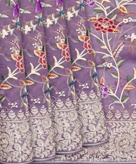 Lilac Organza Silk Saree With Meena Embroidered Motifs
