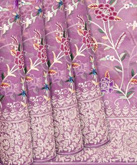 Dusty Pink Organza Silk Saree With Meena Embroidered Motifs
