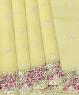 Light Yellow Organza Silk Saree With Meena Embroidered Motifs
