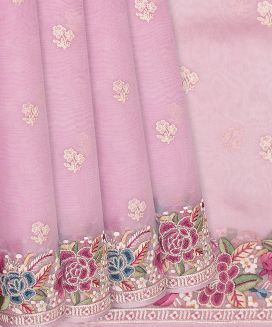 Bubble Gum Pink Organza Silk Saree With Meena Embroidered Motifs
