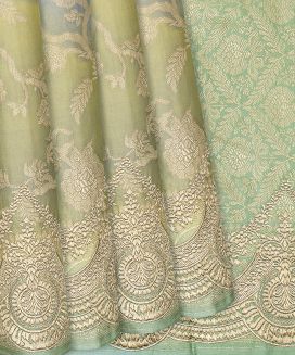 Green Rangkat Silk Saree With Embroidered Motifs
