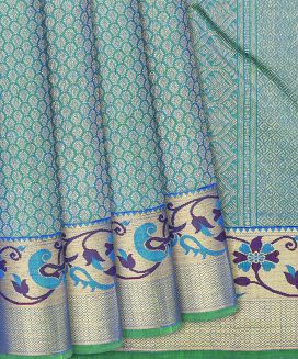 Light Blue Handloom Kanchipuram Silk Saree With Floral Motifs
