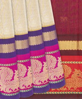 Taupe Handloom Silk Cotton Saree With Contrast Border
