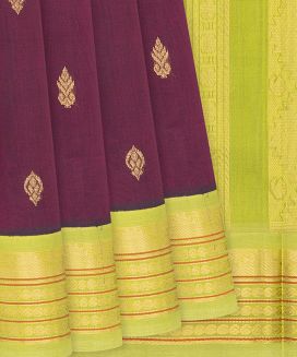 Maroon Handloom Silk Cotton Saree With Floral Buttas

