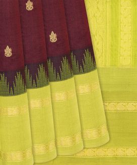 Maroon Handloom Silk Cotton Saree With Kalasam Buttas

